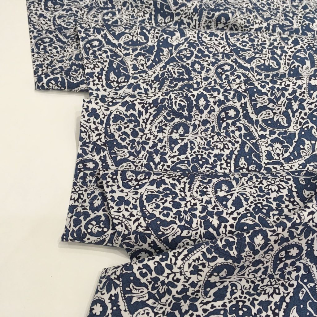 Cotton poplin fabric – Agatha – blue paisley – Gather N Sew