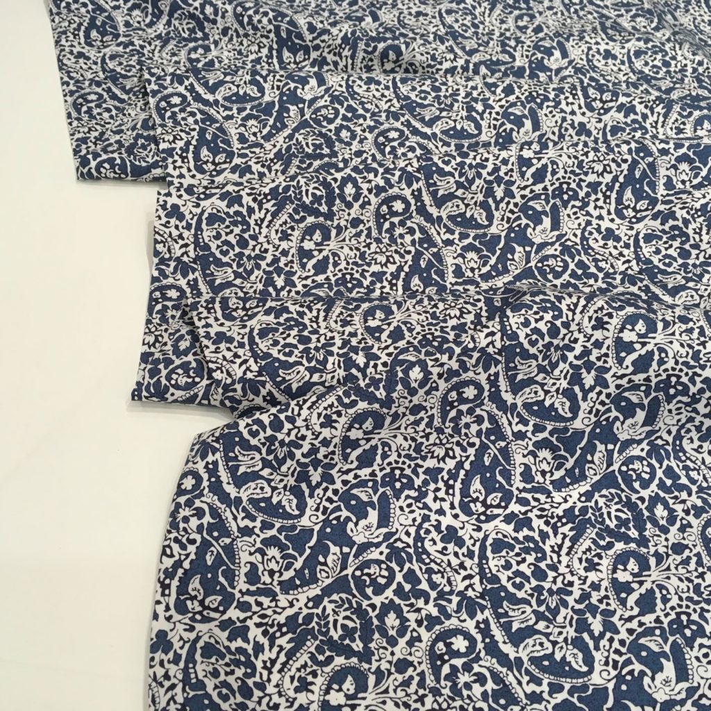 Cotton poplin fabric – Agatha – blue paisley – Gather N Sew