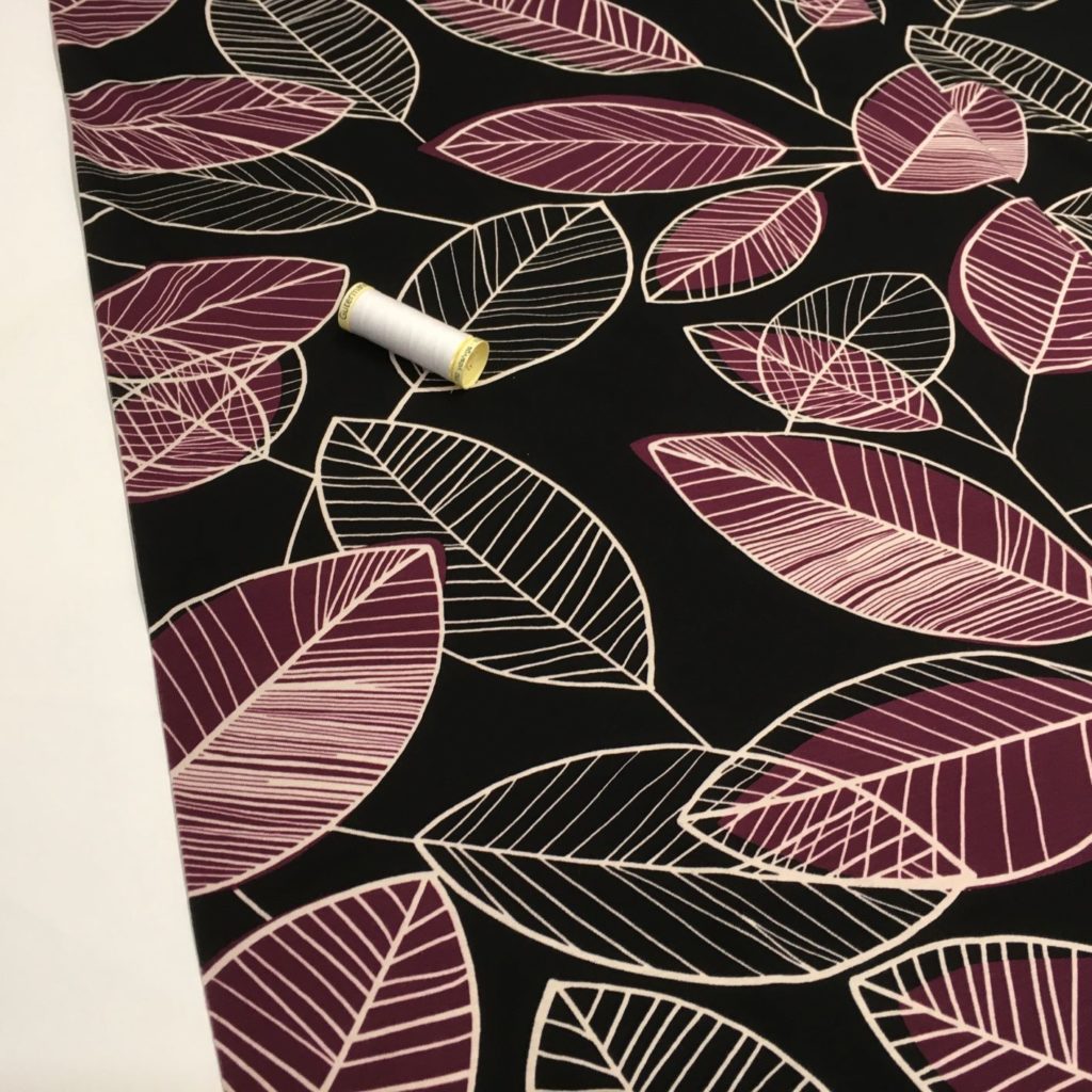 Viscose jersey fabric - Patricia - wine leaves on black ...