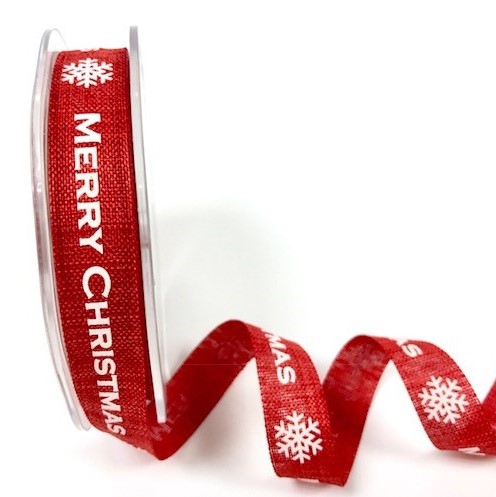 Sold Per Metre Red and White Berisfords 15mm Ribbon MERRY CHRISTMAS RIBBON 