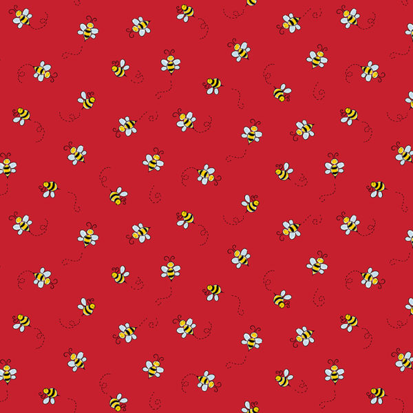 Red Bumble Bee cotton fabric