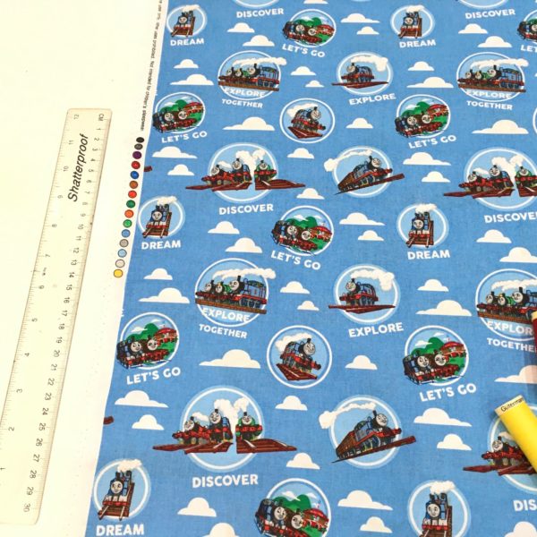 Thomas and Friends cotton fabric 2714-02 explore together with ruler