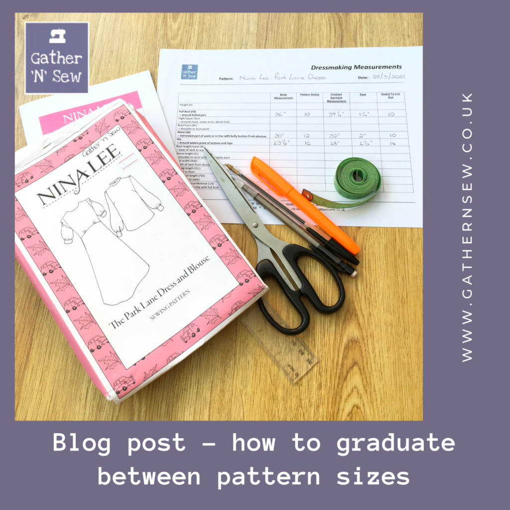 Blog post showing how to grade between different sizes on a sewing pattern