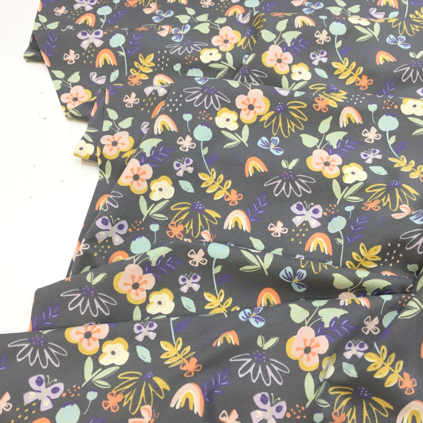 Cotton Jersey Fabric Alison Pastel Floral On Grey Gather N Sew