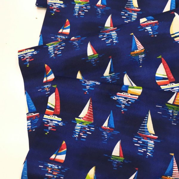 Beach holiday themed cotton fabric collection from Makower UK