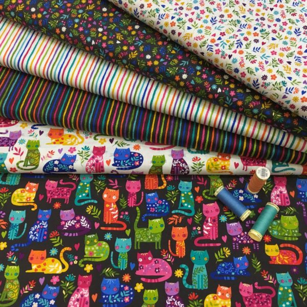 A cat themed cotton fabric collection from Makower UK