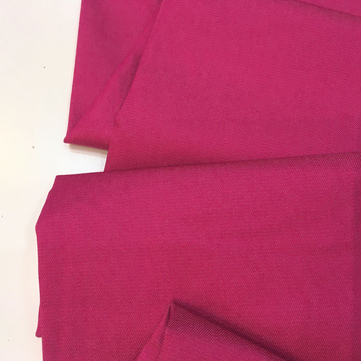 Yarn dyed stretch denim fabric – Becky – plain fuchsia pink – Gather N Sew