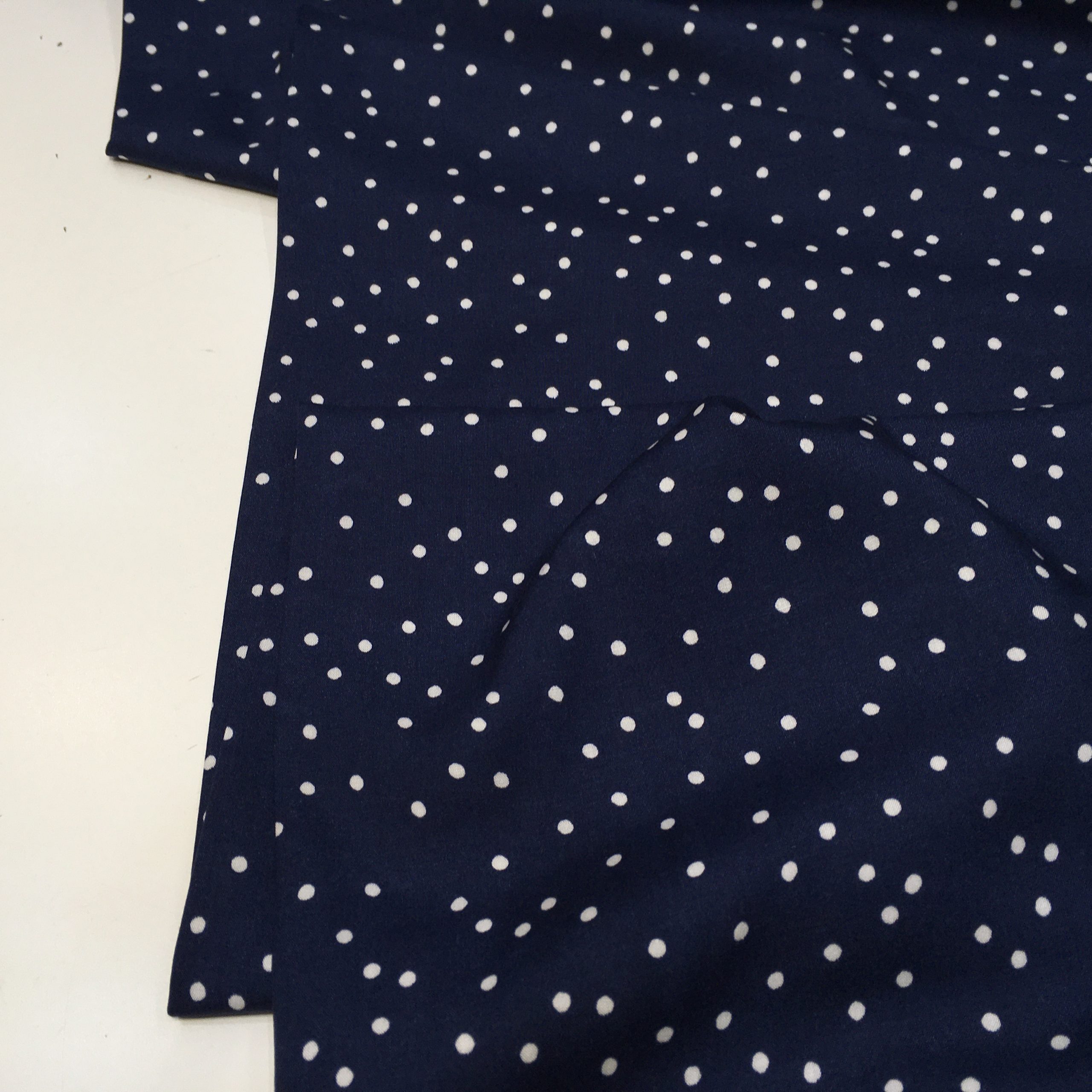 Viscose fabric – Maura – white spot on navy blue – Gather N Sew