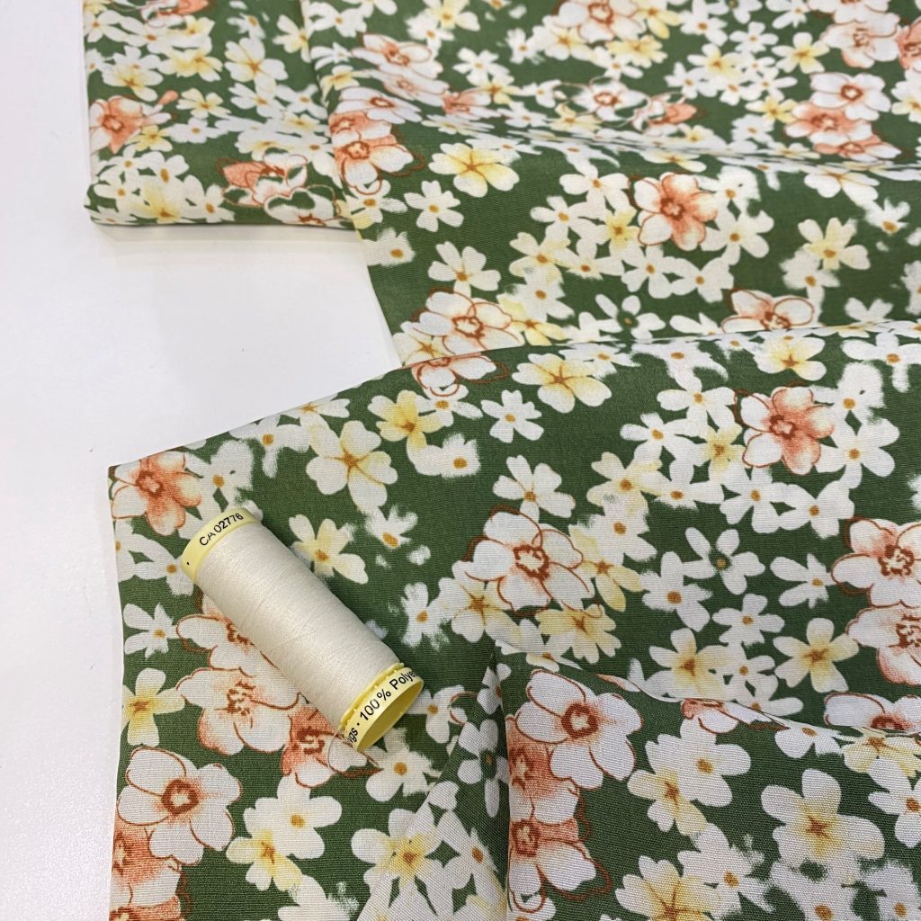 Viscose crepe fabric Andrea green floral Gather N Sew