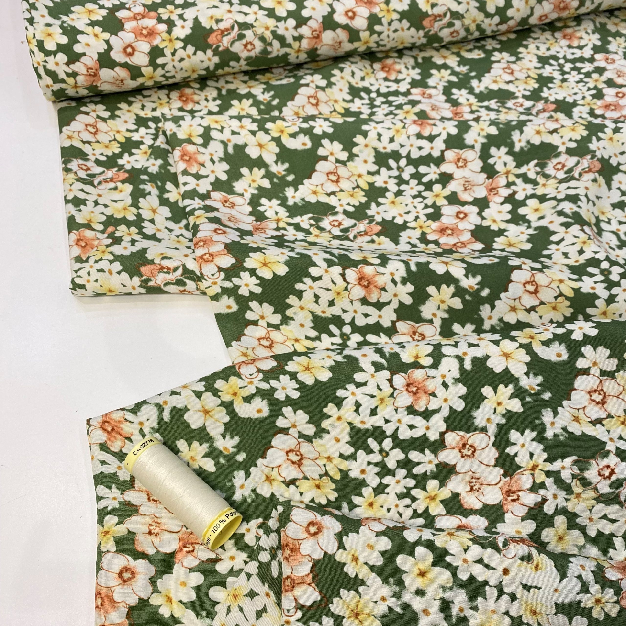 Viscose crepe fabric – Andrea – green floral – Gather N Sew