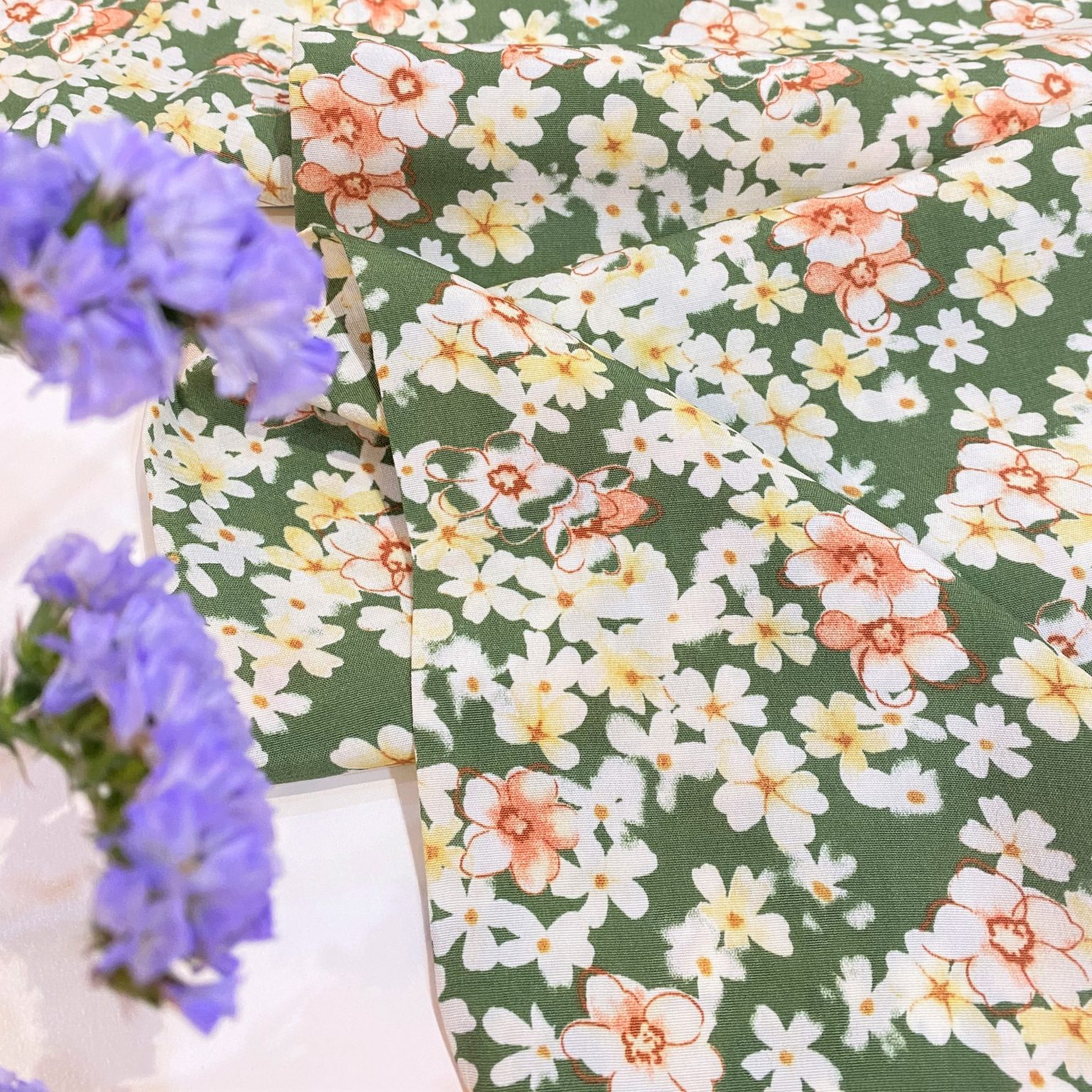 Viscose crepe fabric Andrea green floral Gather N Sew