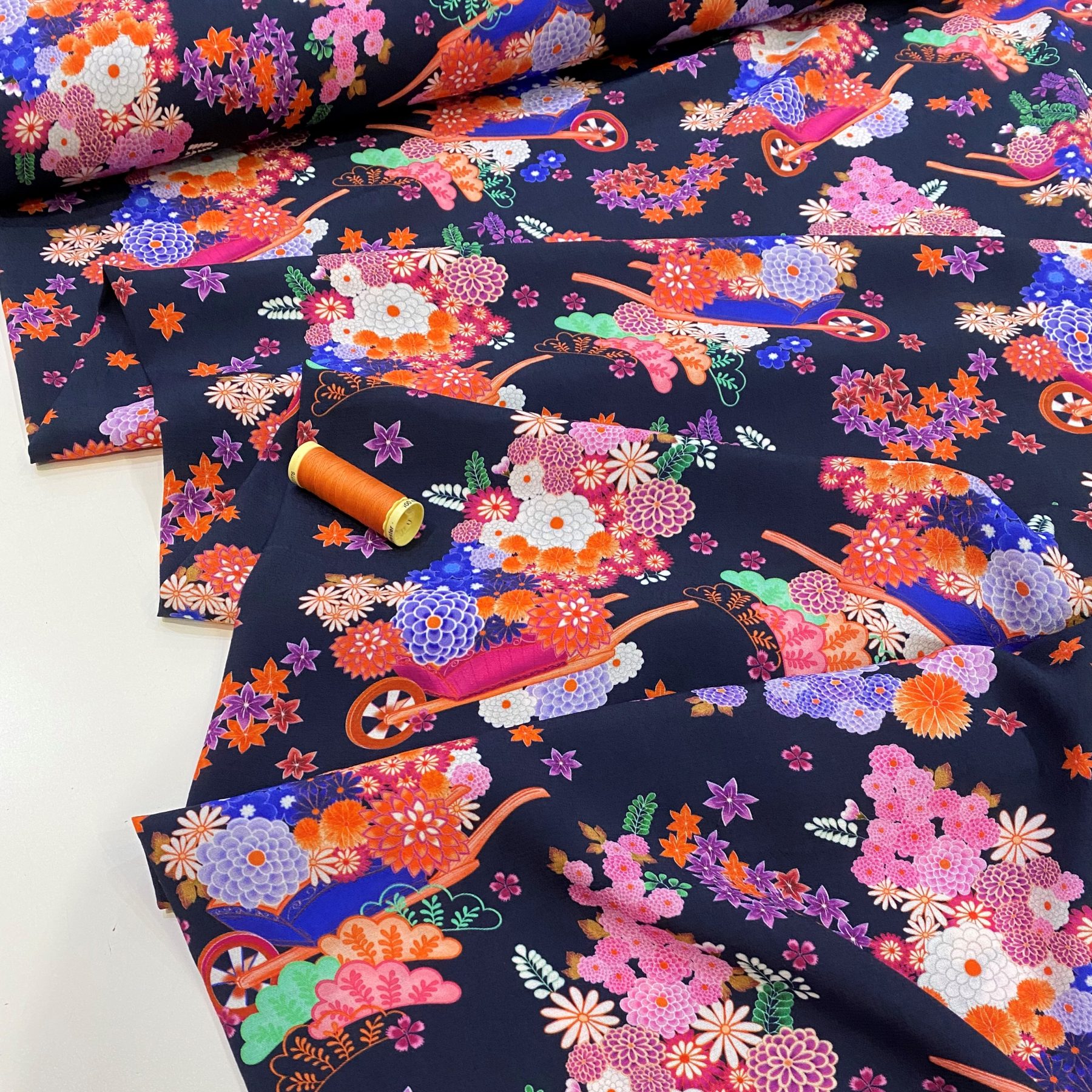 Fabric Godmother viscose crepe fabric – Floral Equity – navy blue ...