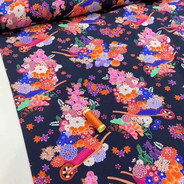 Fabric Godmother viscose crepe fabric – Floral Equity – navy blue ...