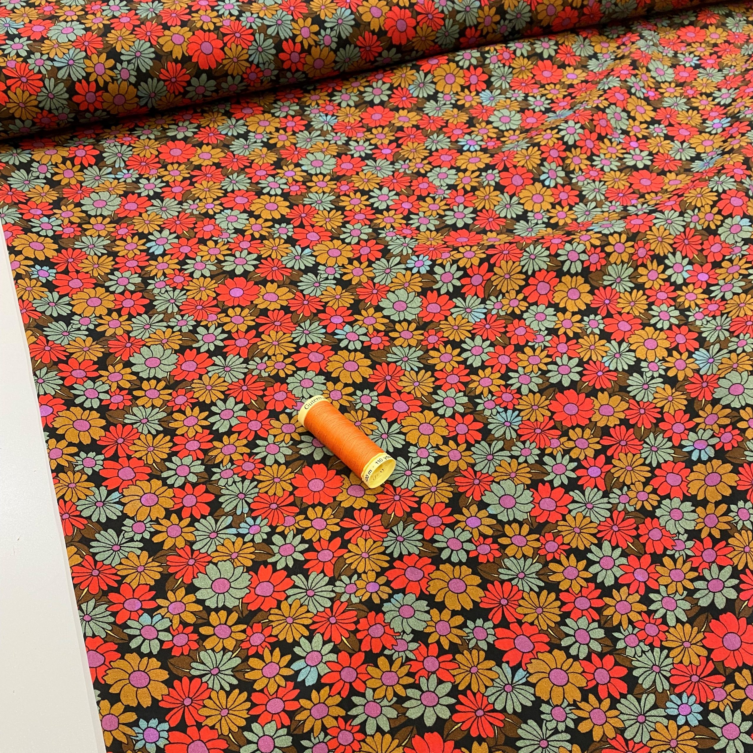 Fabric Godmother viscose crepe fabric – Penny Floral – rust – Gather N Sew